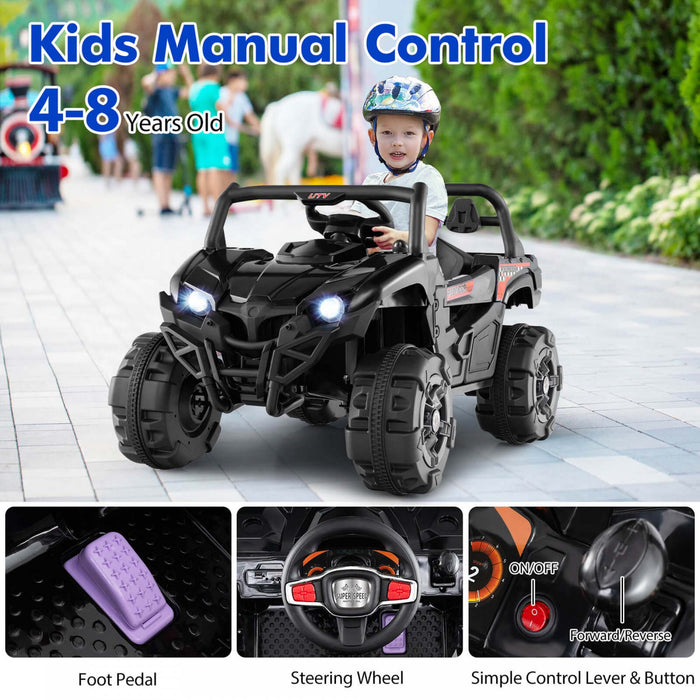 Costway 12v Kids Ride On Truck With Remote Control Slow Start Safety Belt Rear Storage Black