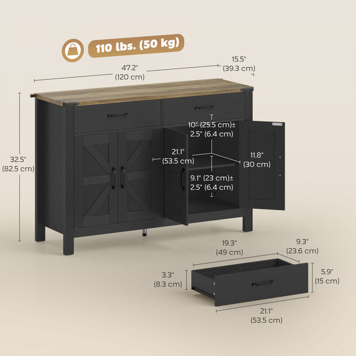 HOMCOM Sideboard Buffet Cabinet w/ Drawers and Shelves, Farmhouse Sideboard