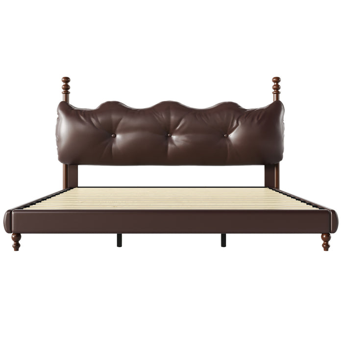 Emma Faux Leather Platform Bed Frame with Headboard,King Size,Dark Brown King Bed