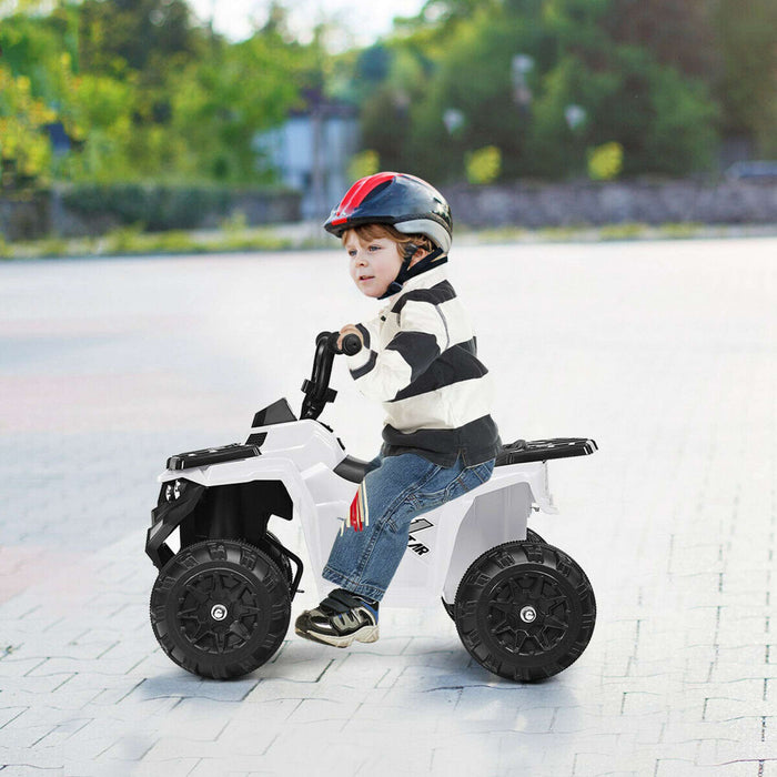 6v Battery Powered Kids Ride On Atv 4-wheeler Quad W/ Mp3 & Led Headlight White