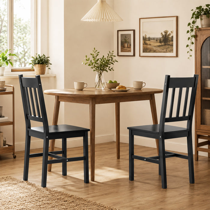 HOMCOM Dining Chairs Set of 2 with Slat Back Pine Wood, Black