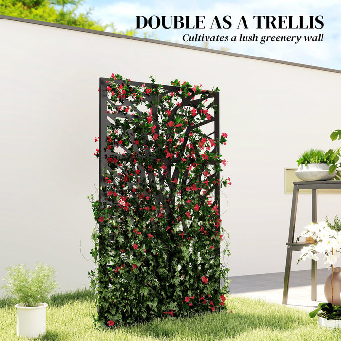 Outsunny 72\" x 38\" Metal Outdoor Privacy Screen, Black