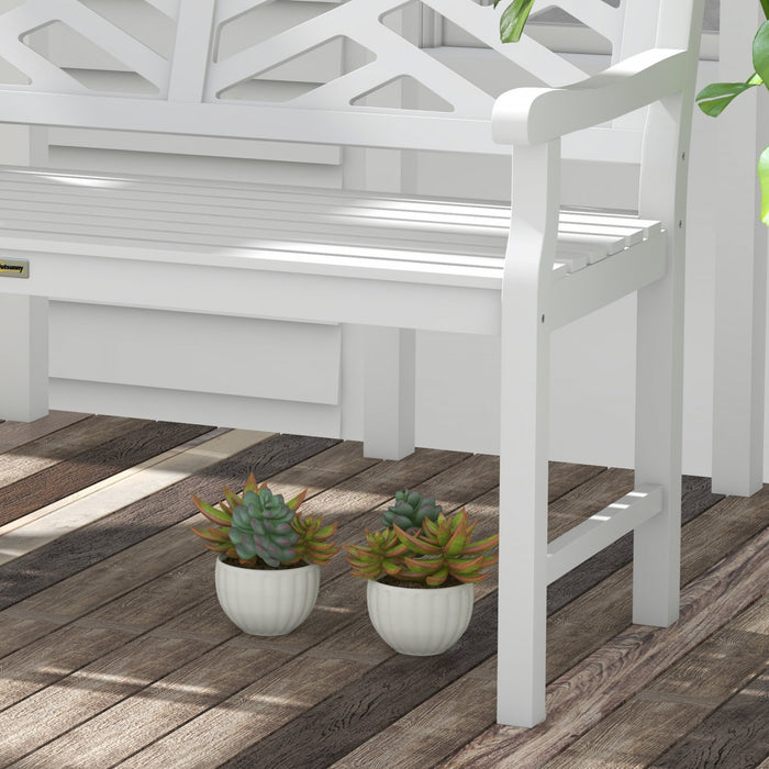 Outsunny Wooden Garden Bench W/ Slatted Seat & Back, White