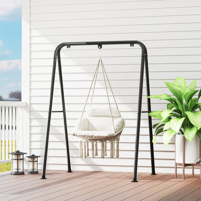 Outsunny Hanging Hammock Chair, Boho Outdoor Swing Chair W/ Cushion, Cream