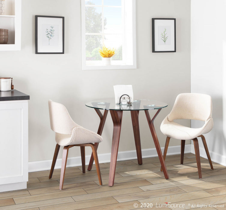 LumiSource Folia Glass Mid-Century Modern Round Dinette Dining Table - Walnut