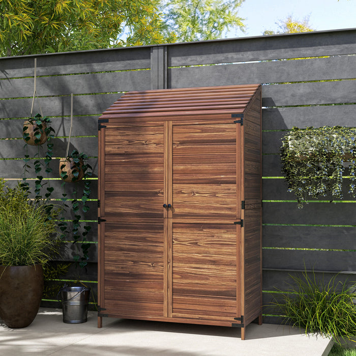 Outsunny Wood Shed, Outdoor Storage Cabinet With Double Doors, Mixed-brown