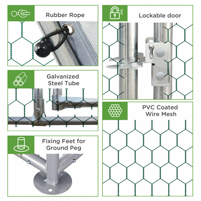 Pawhut Metal Chicken Coop For 15-18 Chickens, Walk In Chicken Run Outdoor With Cover For Backyard Farm, 18.7' X 9.2' X 6.4'