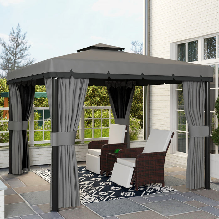 Outsunny 10' X 10' 2-tier Patio Gazebo With Mesh Sidewalls, Light Grey