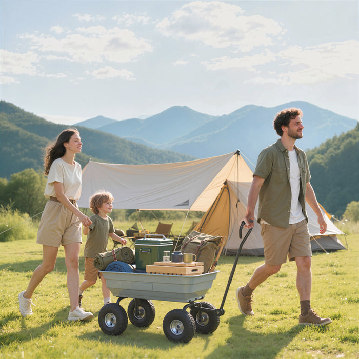 Outsunny Steel Garden Cart with Handle and 10\" Pneumatic Tires, Utility Wagon Cart for Garden, Patio, Lawn, 551 lbs Capacity, Grey