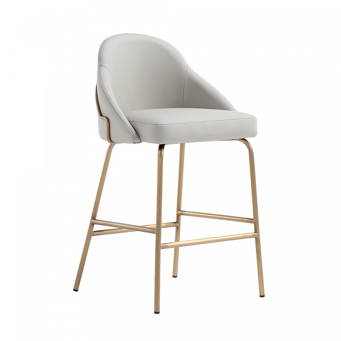 Gracie Modern Metal Upholstered Counter Stool in Stone Gray and Gold - Set of 3