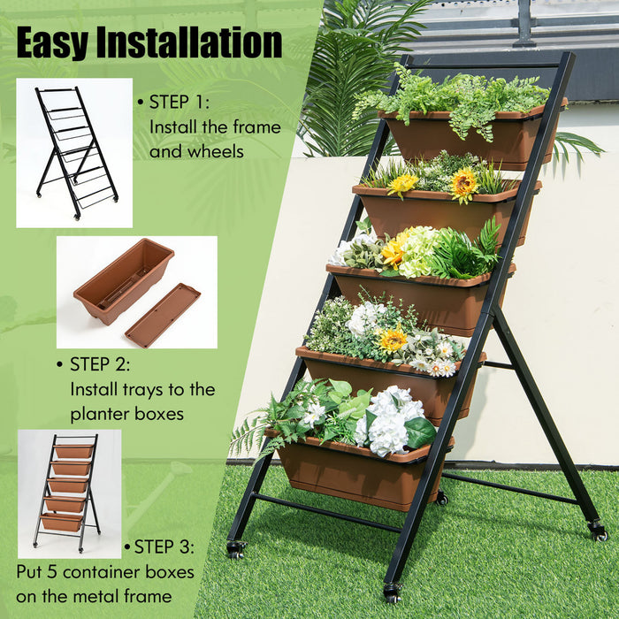Costway 5-tier Vertical Raised Garden Bed Elevated Planter With Wheels & Container Boxes
