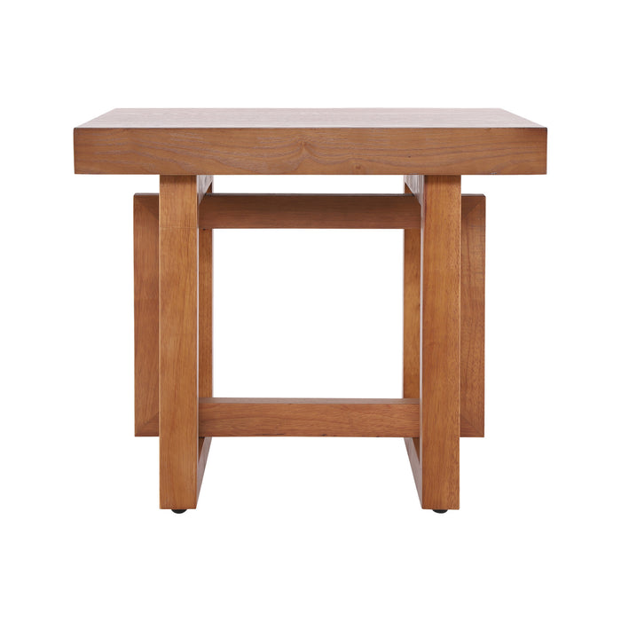 Ethan Rustic Solid Rubberwood End Table,Beige