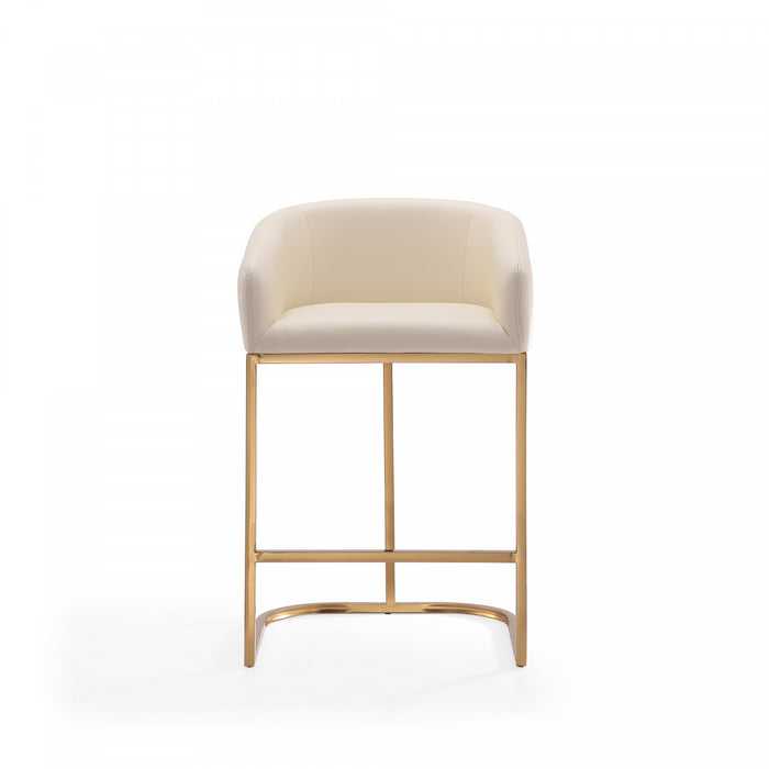 Louvre Mid-Century Modern Metal Upholstered Counter Stool in Cream - Set of 3