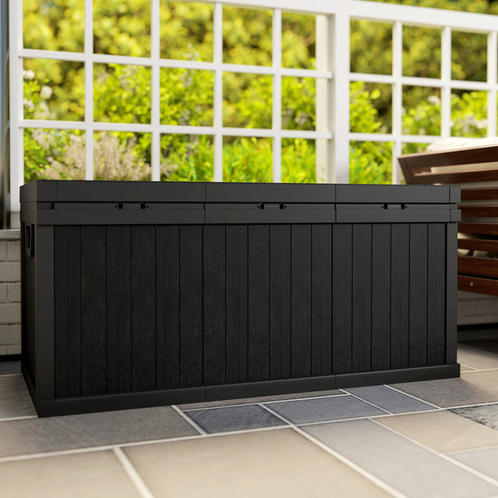 Outsunny 70 Gallon Deck Box, Resin Outdoor Storage Box With Handles, Black