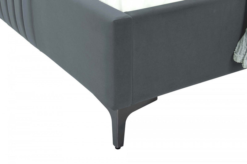 Promenade Mid-Century Modern Upholstered Velvet Twin Bed in Gray