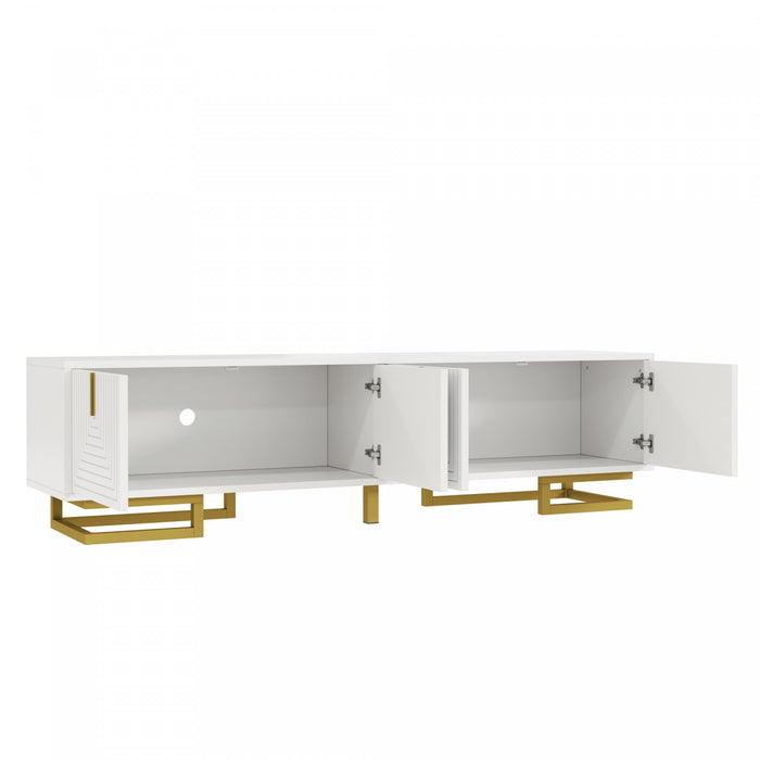 Aspect 63 Inch TV Stand with Textured Doors and Gold Legs, White