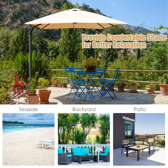 Costway 10'x13' Patio Offset Cantilever Umbrella Aluminum 360° Rotation Tilt Beige