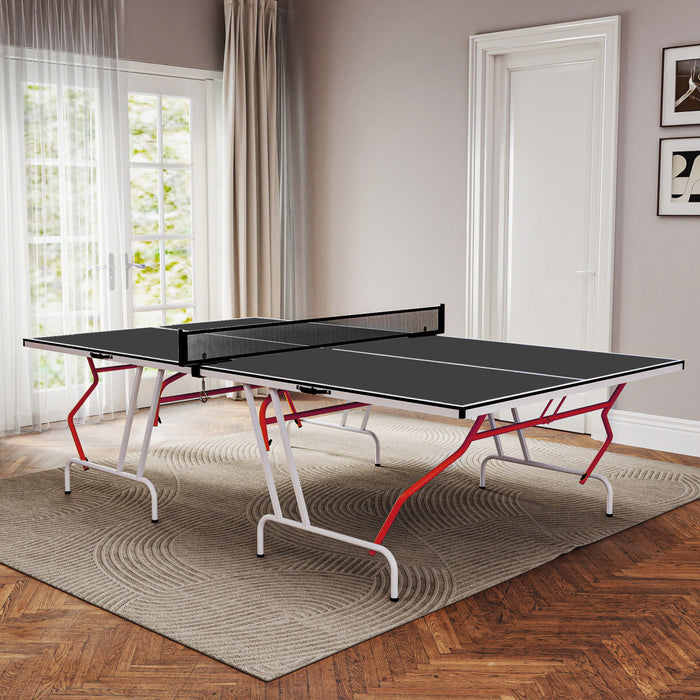 Soozier 9' x 5' Full Size Ping Pong Table, Table Tennis Table, Dark Grey