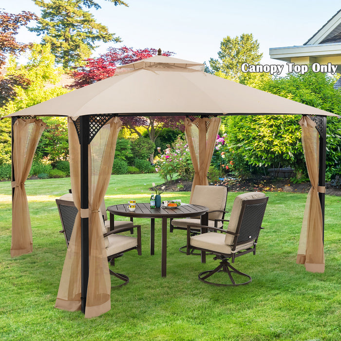 10' X 12' Patio Gazebo Replacement Top Cover 2-tier Canopy Cpai-84 Outdoor Beige