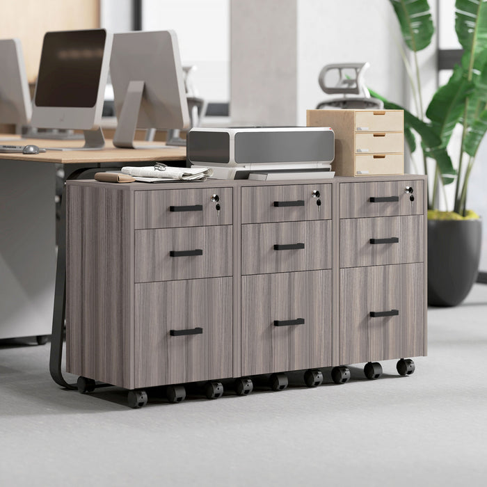 HOMCOM 3 Drawer File Cabinet with Hanging Bars for Letter A4 Size, Grey