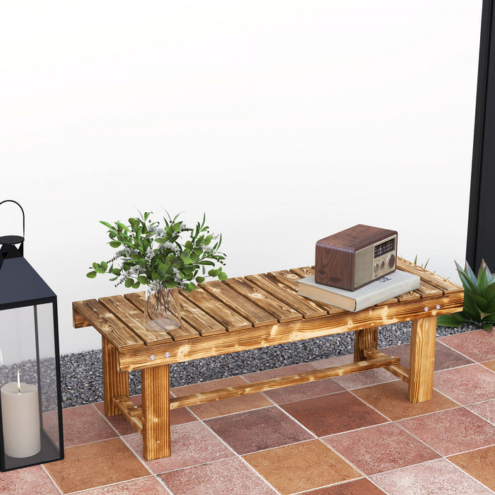 Outsunny 43.25\" Outdoor Wood Garden Bench Double Seat Carbonized