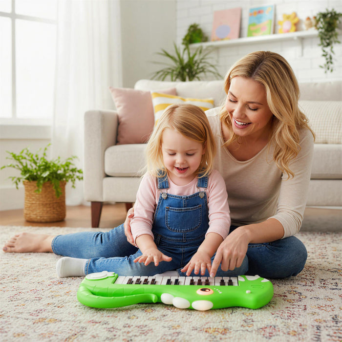 Costway 25-Key Kids Piano Keyboard Dinosaur Shape Toy Digital Piano with Built-in Music & Light Green