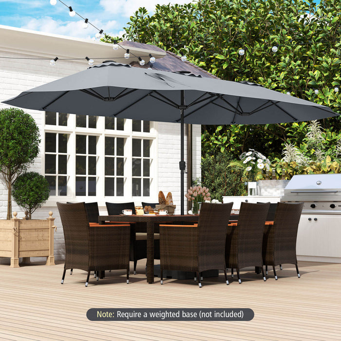 Costway 15.5 FT Extra-Large Patio Umbrella with LED Solar Lights & 12 Heavy-Duty Ribs Gray