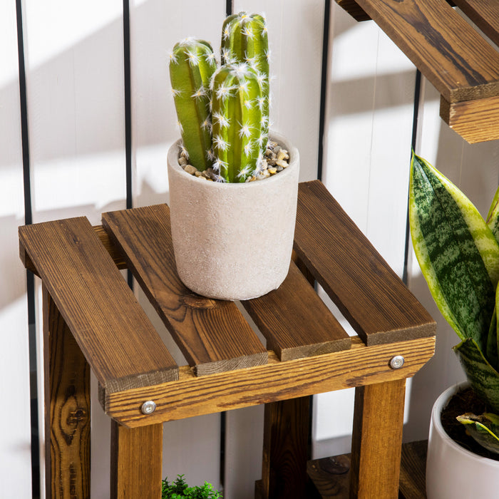 Outsunny Wood Plant Stand 6 Tier Plant Shelf Rack Multiple Flower Pot Holder For Living Room, Patio Corner, Balcony, Indoor Outdoor Use