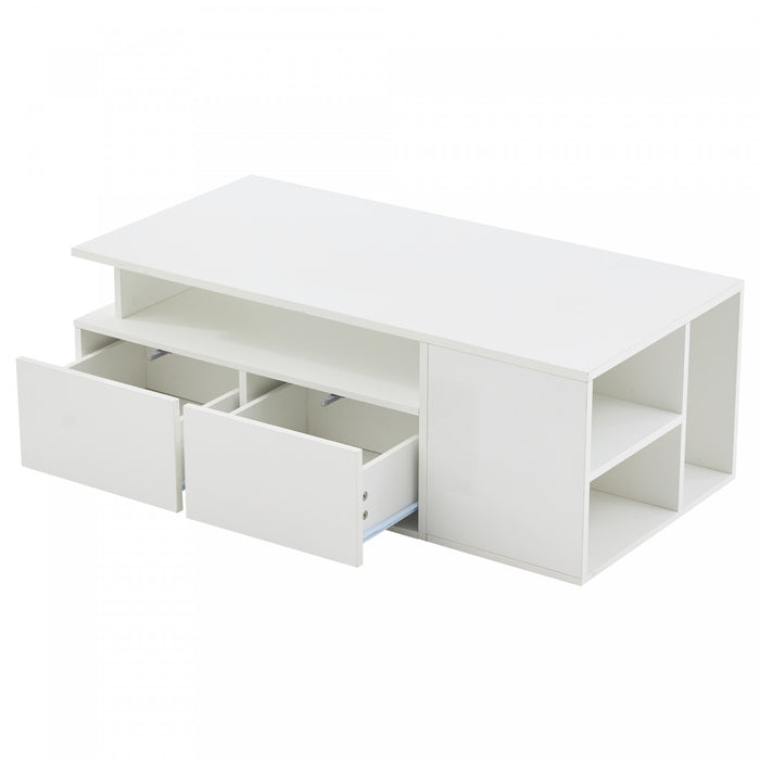Daniel Coffee Table with LED Lights and Storage Drawers,White