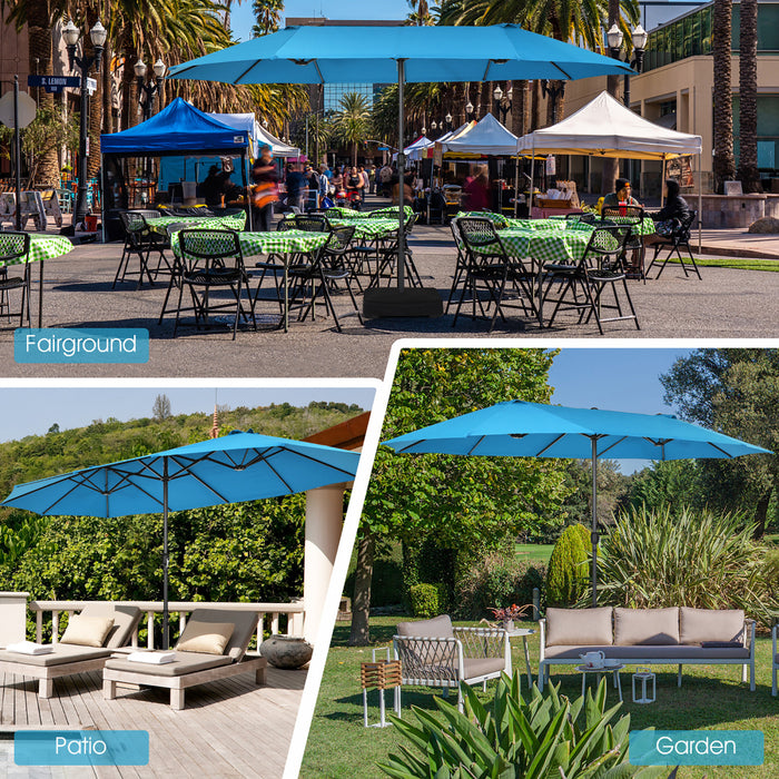 Costway 15FT Patio Double-Sided Umbrella Crank Outdoor Garden Market Sun Shade Blue