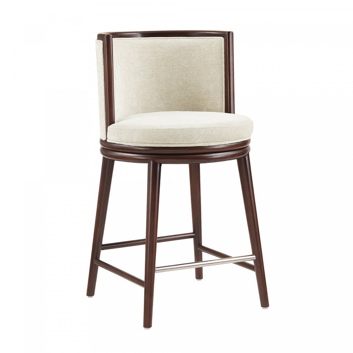Evalyn Modern Wood Upholstered Counter Stool in Cream - Set of 2