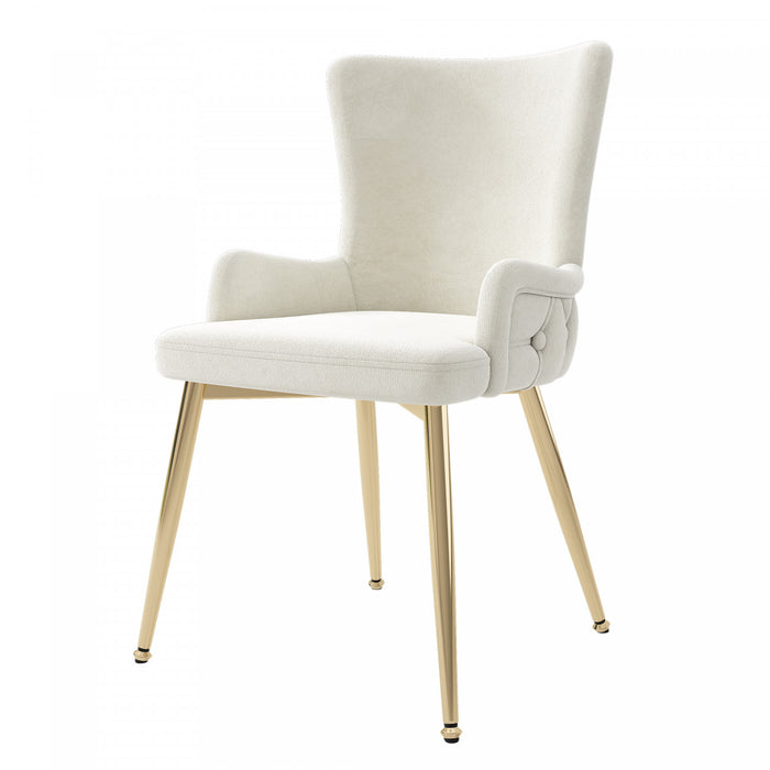 Luna Velvet Dining Chairs with Tufted Upholstered and Gold Metal Legs Set of 4, Beige