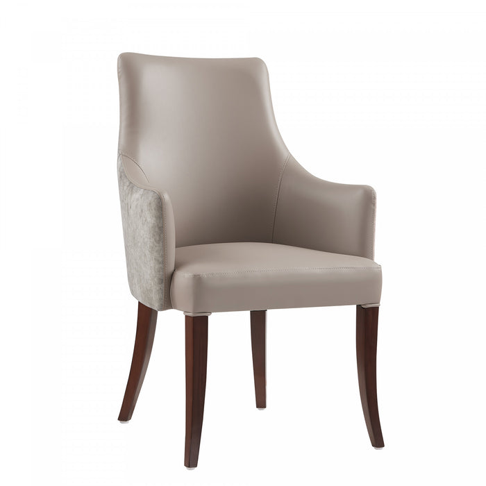 Connie Modern Vegan Leather and Velvet Wood Armchair in Taupe - Set of 2 Dining Chair