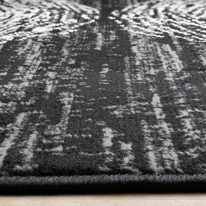 Florence Black Grey White Tree Ring Design Rug, 6'7\" x 9'6\" Indoor Area Rug