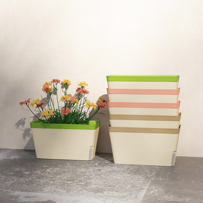 Outsunny 6 Pack Self Watering Planter Box, Outdoor Flower Pots for Herbs