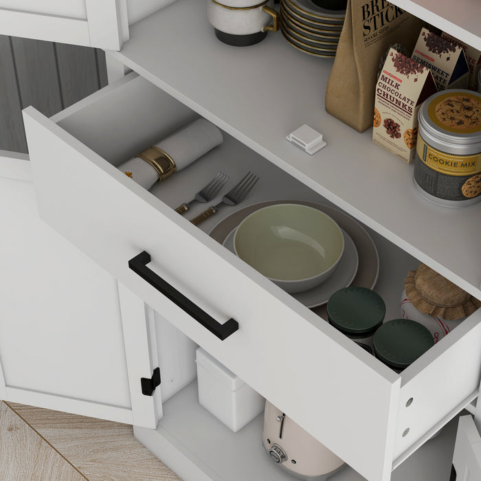 HOMCOM 72\" Tall Kitchen Pantry Storage Cabinet with Barn Doors and Drawer