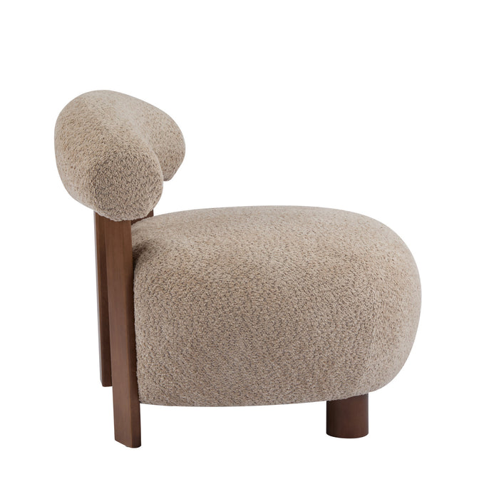 Nube Modern Boucle Accent Chair with Curved Backrest and Four-Leg Design, Light Brown, Walnut