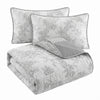 King Size 3-Piece Reversible Quilt Set - Grey and White Floral Botanical Print  | Ensemble Courtepointe Reversible 3 Pieces Tres Grand Lit (King) - Imprime Floral Botanique Gris et Blanc