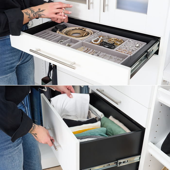 Bestar Florence 105\" Modular U-Shaped Walk-In Closet System with Rods, Shelves and Drawers Slab Style - White