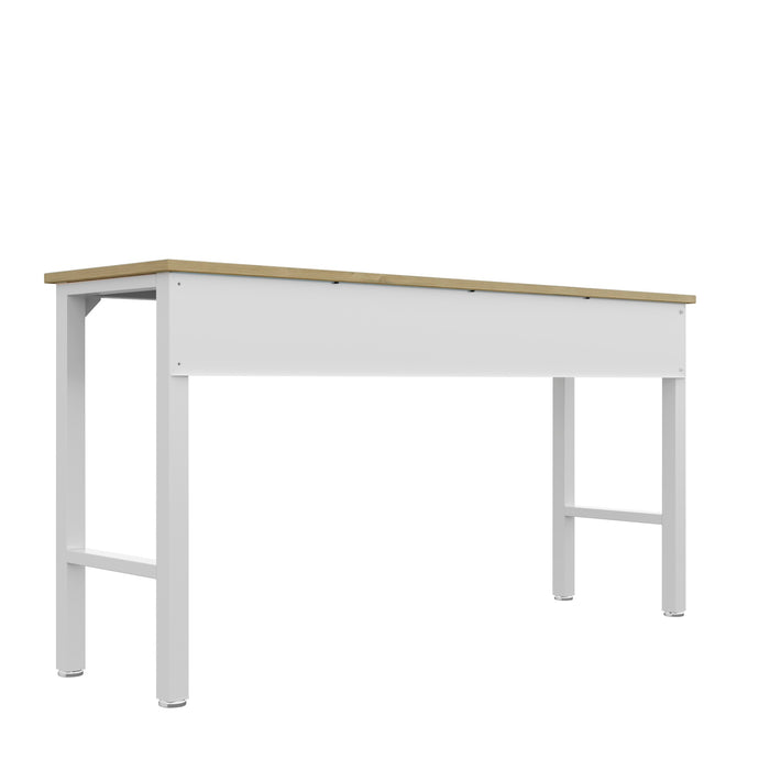 Manhattan Comfort Fortress 72.4\" Natural Wood & Steel Garage Table - White