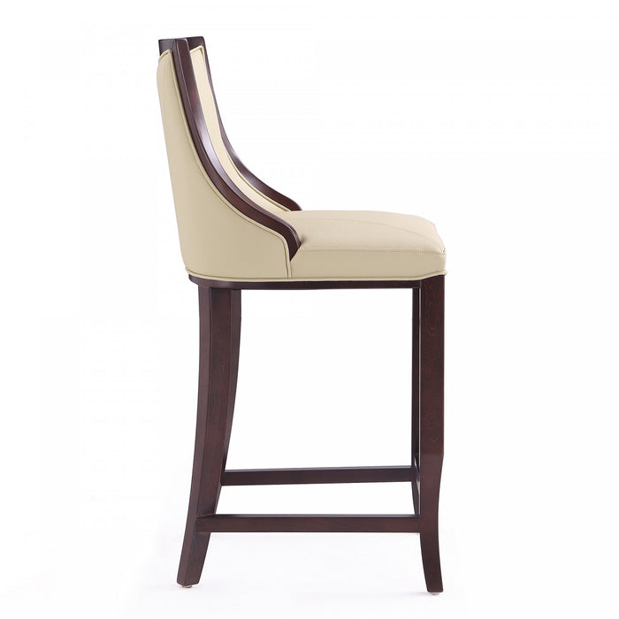Emperor Traditional Wood Upholstered Barstool in Cream - Set of 2