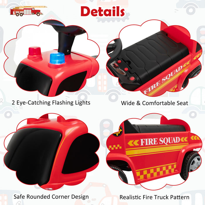 Costway Kids Ride On Fire Truck Foot-to-floor Sliding Push Car W/ Music & Bubble Maker
