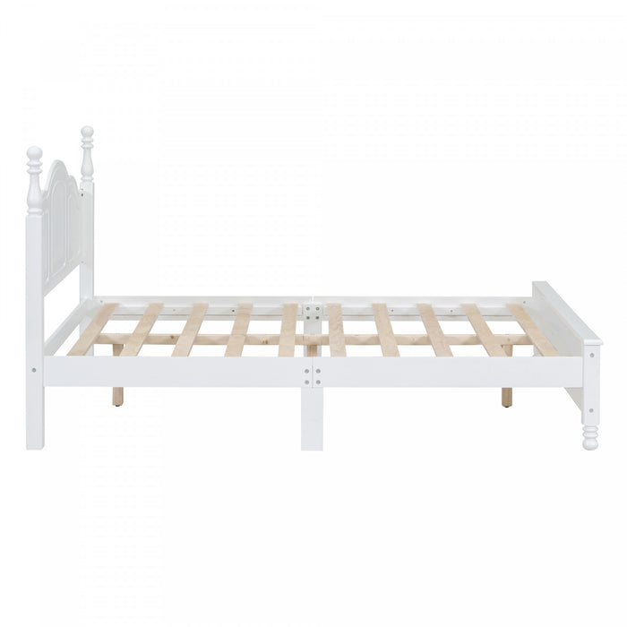 Jessie Retro Style Platform Bed with Wooden Slat Support,Full Size, White Full Bed
