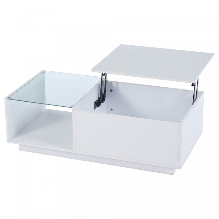 James Lift Up Coffee Table with Hidden Storage and LED Lighting,White