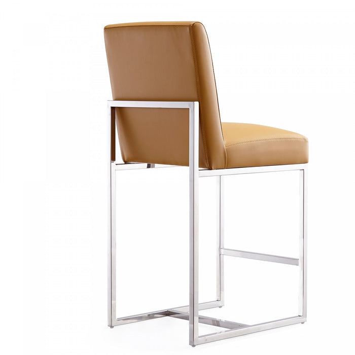 Element Modern Metal Upholstered Counter Stool in Camel - Set of 3