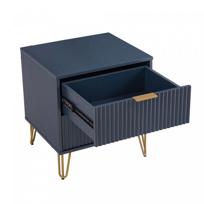 Dumbo Modern 20\" Fluted Nightstand in Midnight Blue (2-Drawer) - Set of 2