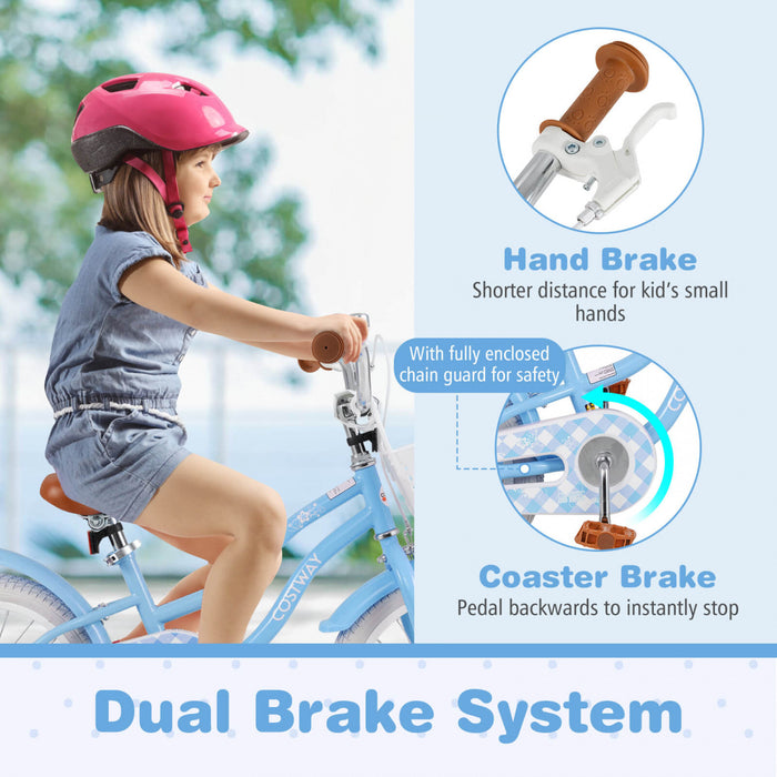 Costway 16\" Kids Bike Toddler Adjustable Bicycle With Training Wheel For 4-7 Years Old Girl Blue