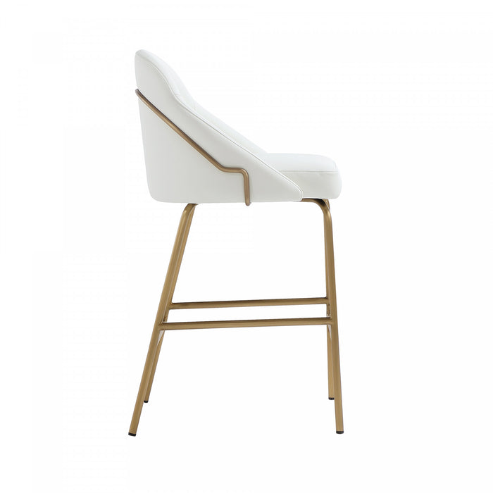 Gracie Modern Metal Upholstered Counter Stool in White and Gold Armoire