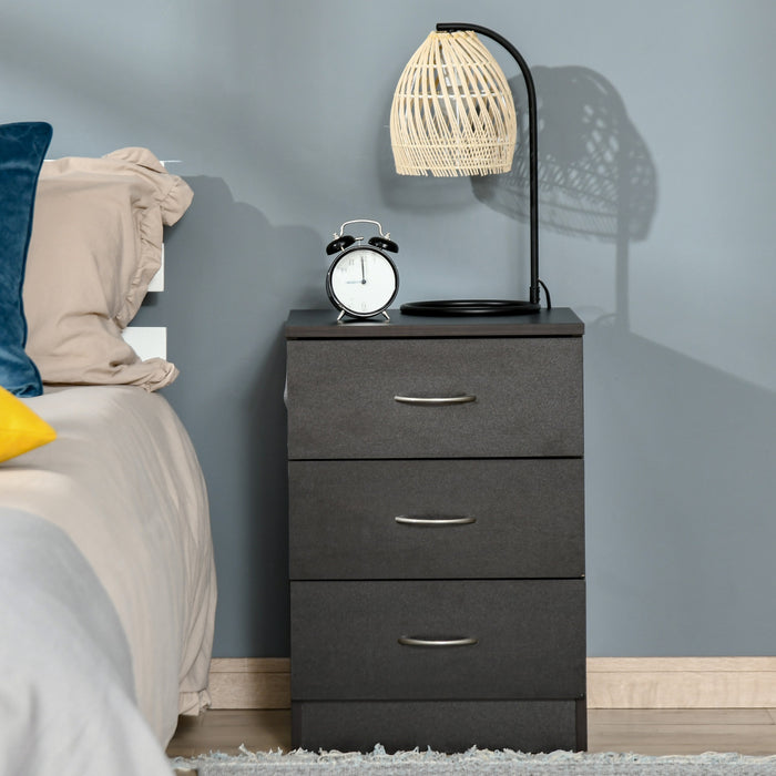 HOMCOM Bedside Table, Night Stand with 3 Drawer for Bedroom