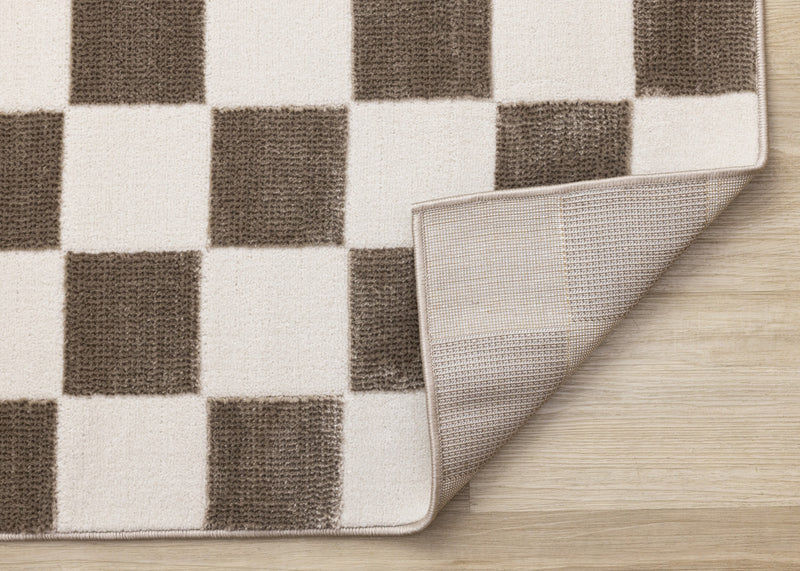 Leopold Checkered Brown White Geometric Area Rug - 6'7\" x 9'6\"